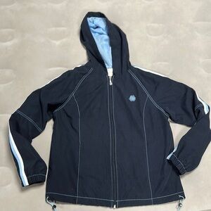 Green Tea lady Navy hoodie Mesh Lined windbreaker long sleeve rain jacket, M